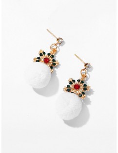 Rhinestone Snowflake Ball Drop Earrings - White