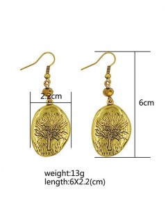 Embossed Tree Oval Shape Hook Earrings - Gold
